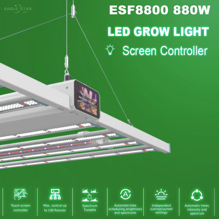 ESF8800 880W UV+IR Spectrum Tunable Timer Dimmable LCD Display Full Spectrum Foldable LED Grow Lights for indoor plants