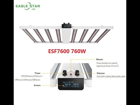 Eagle Star LED ESF7600 760W Timer, Dimmable LCD Display Full Spectrum Foldable LED Grow Light For Indoor Plants